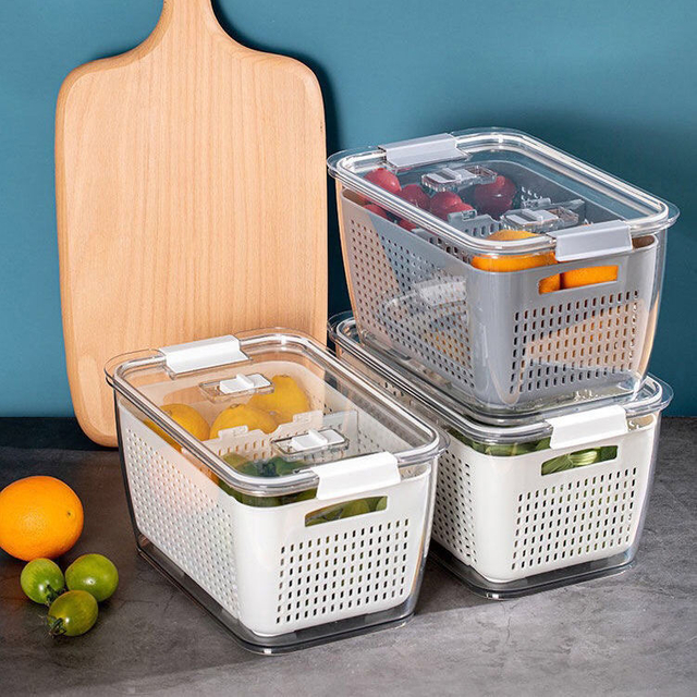 Organizador de cocina, contenedor de almacenamiento para refrigerador, cajas de frutas y verduras, cesta de almacenamiento para nevera con tapa